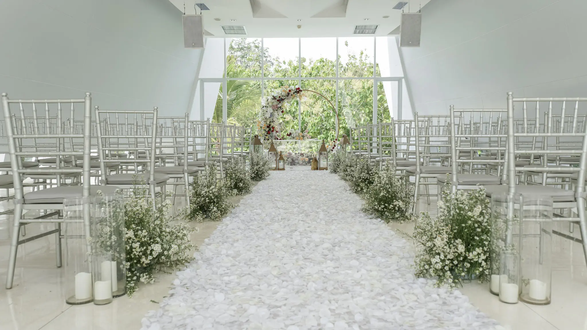 Intimate wedding celebration in epic chapel