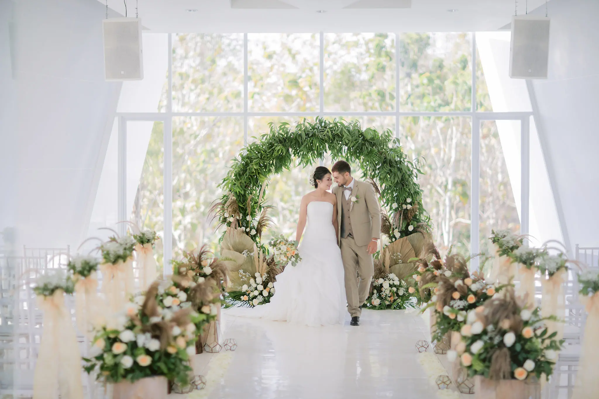 Intimate wedding celebration in epic chapel